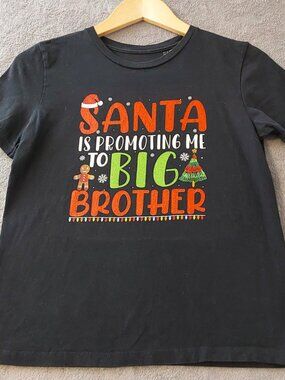 Boys Christmas T-Shirt Size 8 Santa Big Brother Holiday Graphic Tee